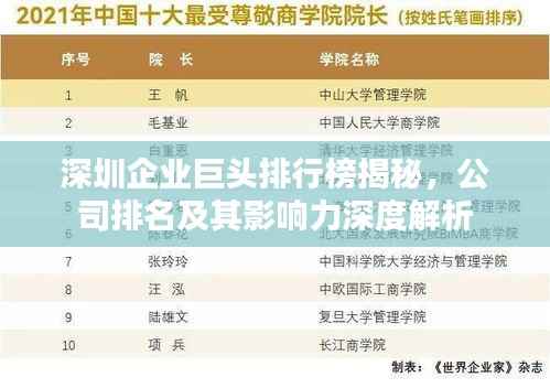 深圳企业巨头排行榜揭秘,公司排名及其影响力深度解析