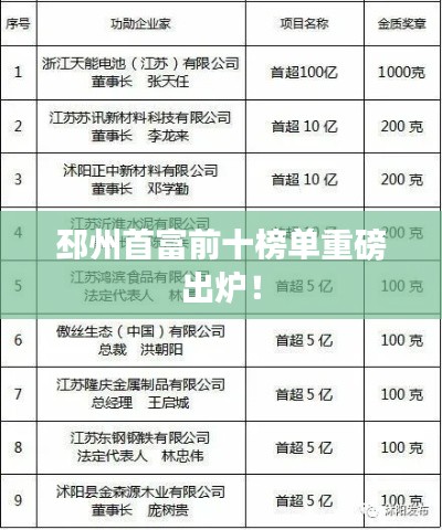 邳州首富前十榜单重磅出炉!